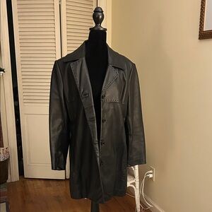 Anne Klein Black Leather thigh length jacket